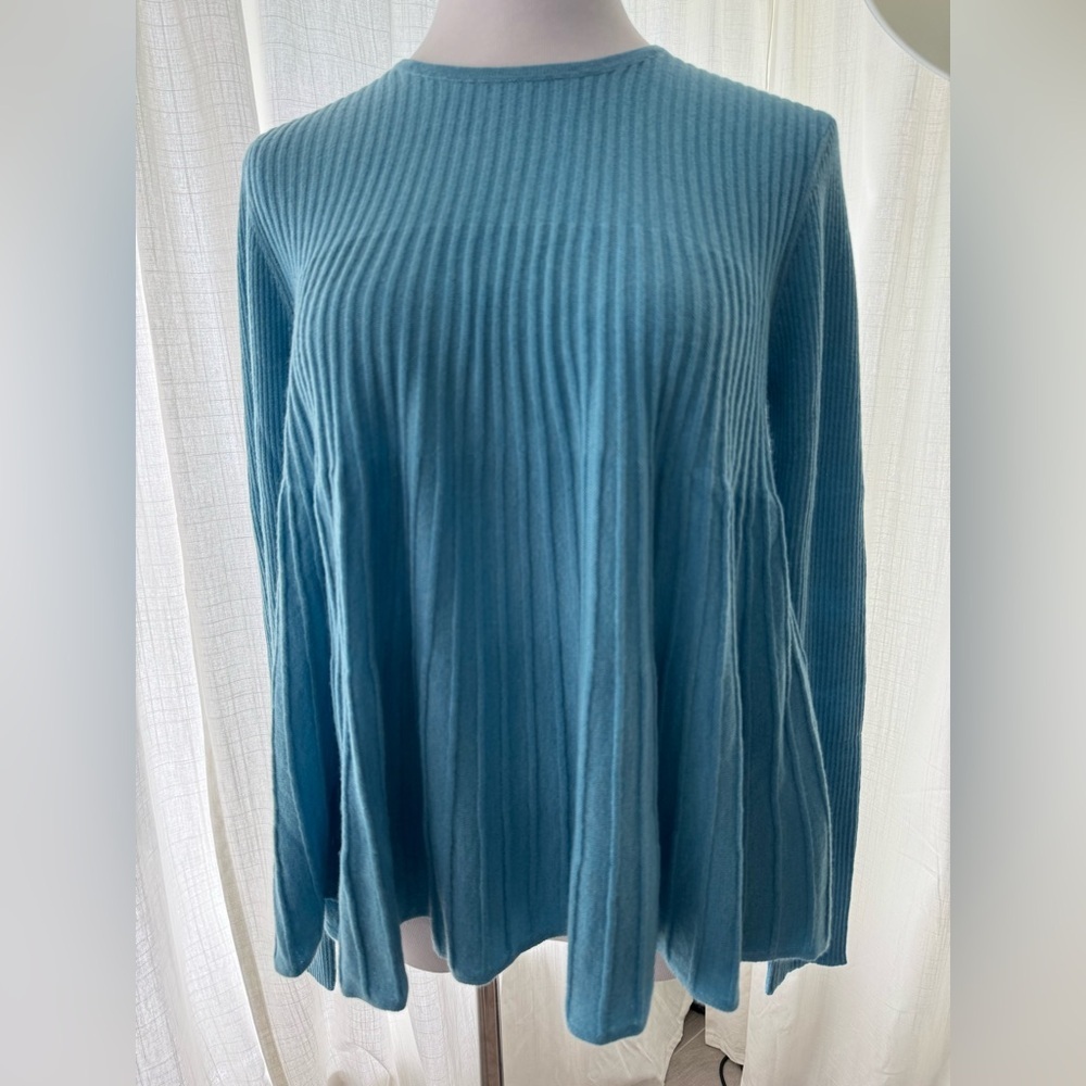 Sundance Evelina Blue Pleated Wool Cashmere Sweater Size Medium